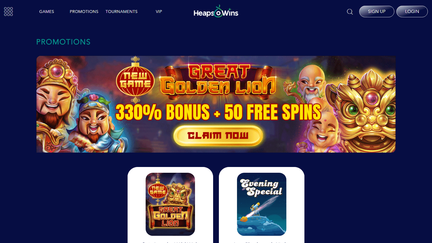Heaps O Wins Casino lobby – pokie games selection